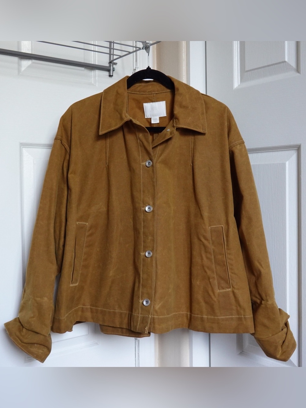 ZARA Waxed Cape Jacket Camel Brown Oversized XS